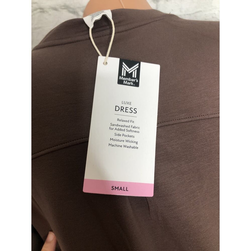 Members Mark Women's Pockets Long Sleeve Crewneck Luxe Dress Size Small Brown - Picture 10 of 10